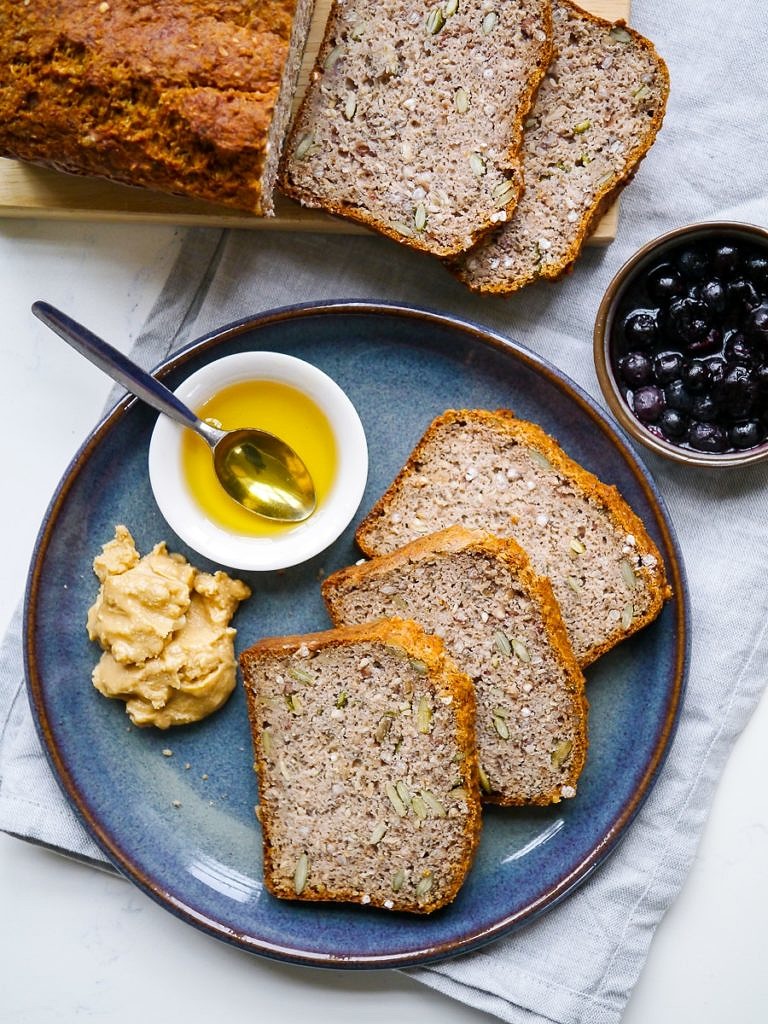 A healthy, and very easy recipe for a vegan buckwheat bread made gluten free using chia seeds, buckwheat flour and almond meal.