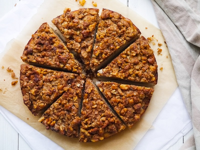 Nourish Every Day - Spiced Cinnamon Walnut Crumb Cake - a Grain Free Dairy Free healthy cake recipe