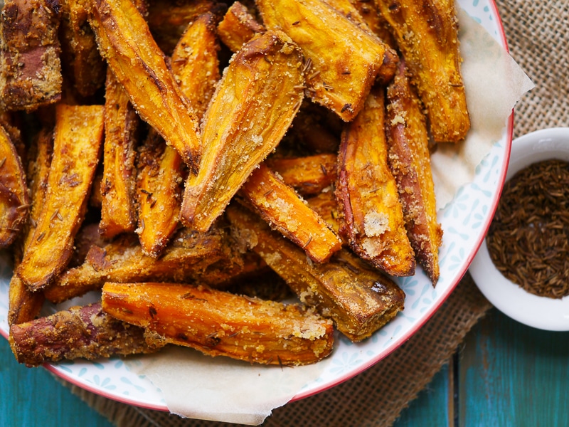 Healthy Cumin Seed and Coconut Sweet Potato Wedges by Nourish Everyday