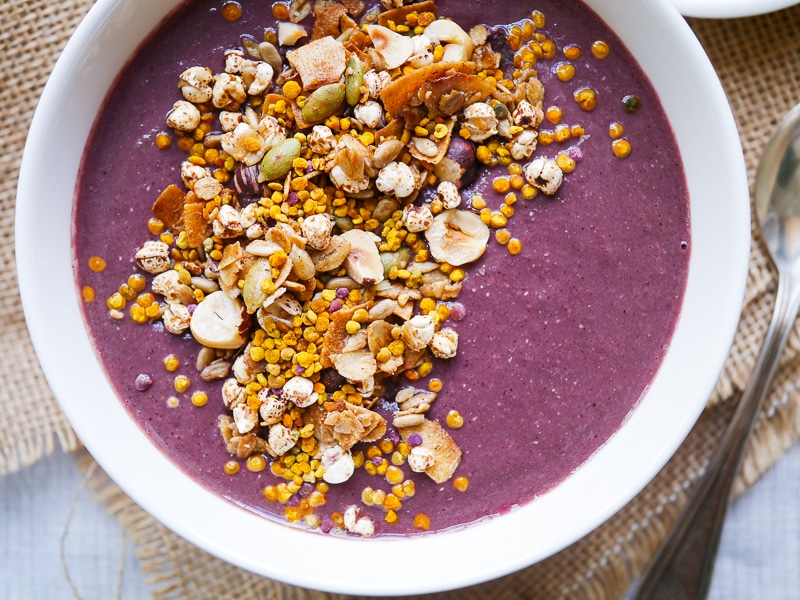 Beetroot Blackberry and Chia Smoothie Bowl by Nourish Everyday - A luscious, sweet and satisfying healthy smoothie made with beetroot, tangy blackberries and protein-rich chia seeds. Gluten free and dairy free!