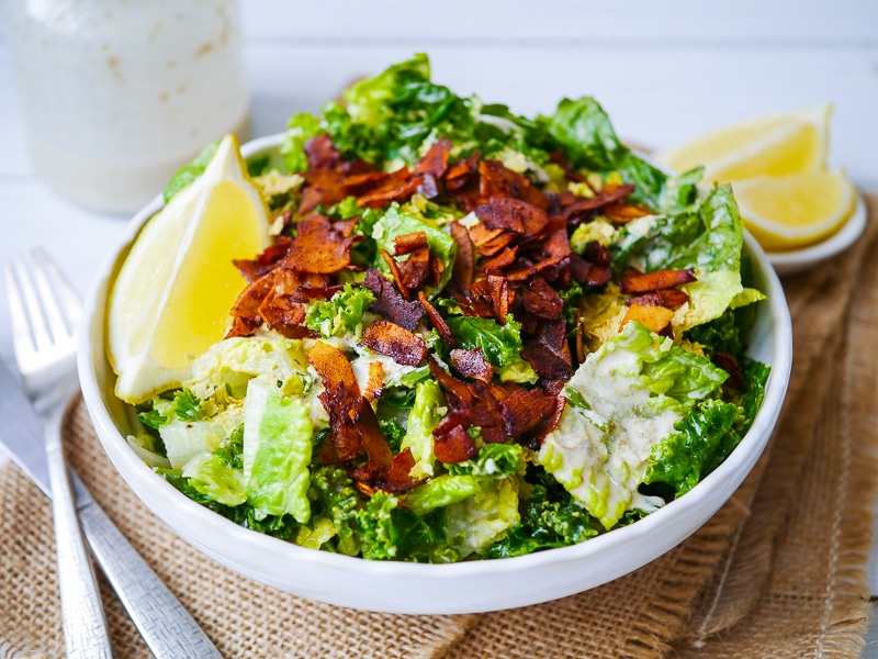 Vegan Kale Caesar Salad with Coconut Bacon - wordpress-6440-15949-223058.cloudwaysapps.com - this easy recipe is gluten free, full of flavour and mega healthy!