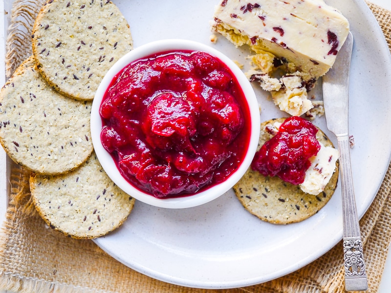 This Vanilla Maple Cranberry Sauce is really quick, simple and easy to make. Naturally sweetened with maple syrup, it's vegan and paleo friendly.