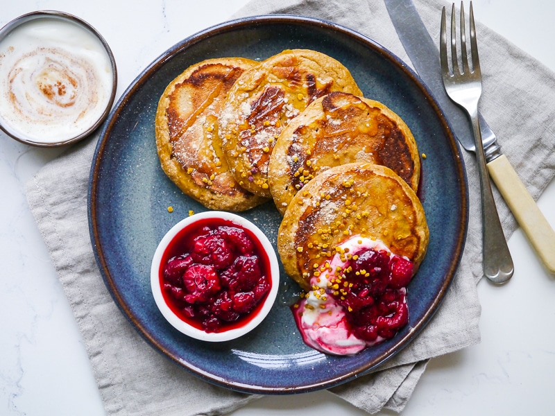 Maca and coconut flour pancakes for one are so easy and quick to make. Gluten free, dairy free and paleo. A delicious healthy breakfast!